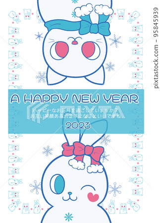 Rabbit snowman and cat snowman New Year's card template Rabbit snowman and cat snowman New Year's card template 95845939