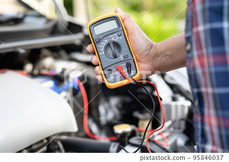 Open hood mechanic engine system to check and repair damage car crash. Open hood mechanic engine system to check and repair damage car crash. 95846037