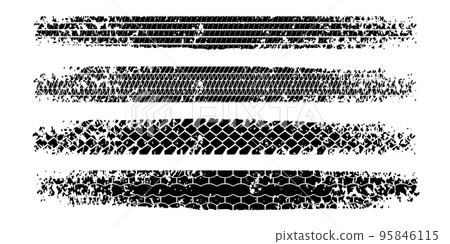 Tire tread print or truck track with grunge effect set isolated on white background 95846115
