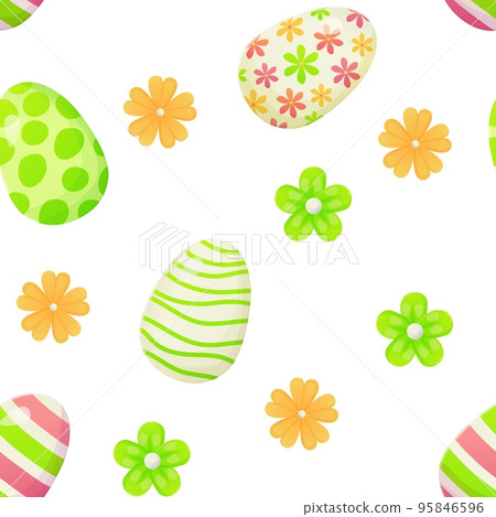 Easter egg seamless pattern. Texture with flowers. Can be used as easter hunt element for web banners, posters and web pages background, wallpaper, spring greeting cards. 95846596
