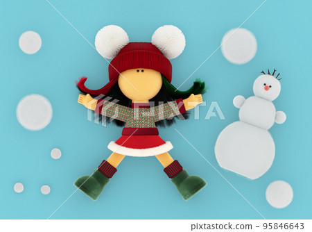 Snowman and rag doll in a knitted Christmas Snowman and rag doll in a knitted Christmas 95846643