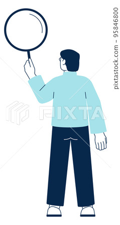 Man looking at magnifying glass. Research icon. Search symbol 95846800
