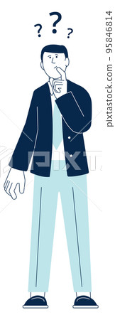 Man with question marks above head. Problem solving icon 95846814