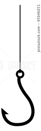 Hook hanging on string. Bait icon. Fishing symbol 95846851