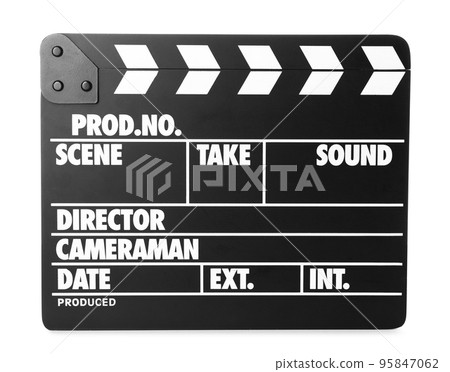 Clapper board isolated on white. Cinema production Clapper board isolated on white. Cinema production 95847062