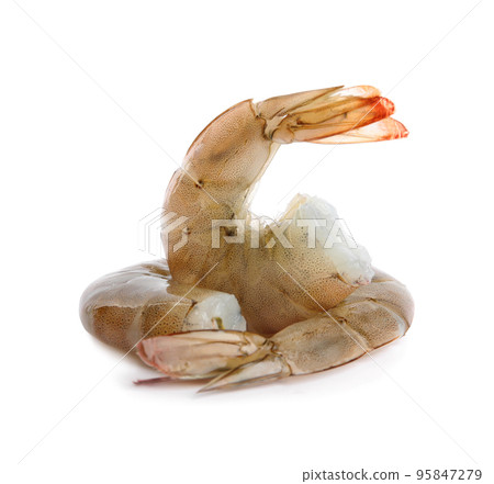 Fresh raw shrimps isolated on white. Healthy seafood Fresh raw shrimps isolated on white. Healthy seafood 95847279