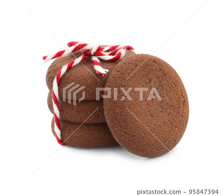 Tasty homemade chocolate cookies on white background 95847394