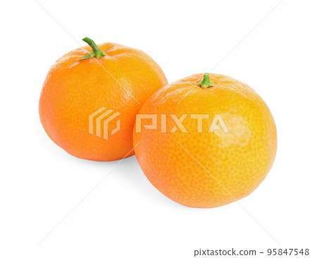 Fresh ripe juicy tangerines isolated on white Fresh ripe juicy tangerines isolated on white 95847548