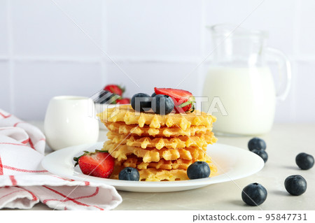 Concept of tasty food with wafers, close up Concept of tasty food with wafers, close up 95847731
