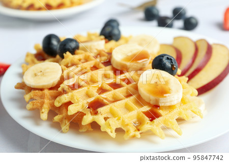 Concept of tasty food with wafers, close up Concept of tasty food with wafers, close up 95847742