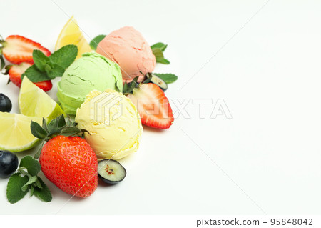 Concept of tasty food with ice cream, space for text Concept of tasty food with ice cream, space for text 95848042