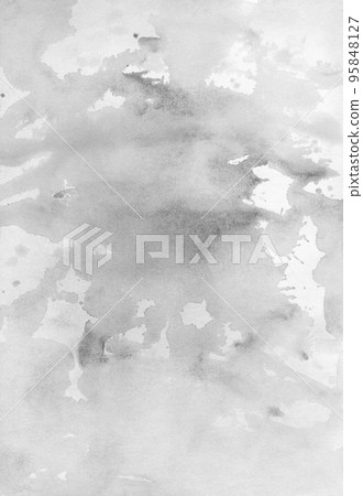 Watercolor liquid light gray and white background texture. Aquarelle monochrome stains on paper. 95848127