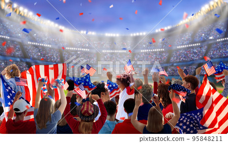 USA team supporter on stadium. American fans. 95848211