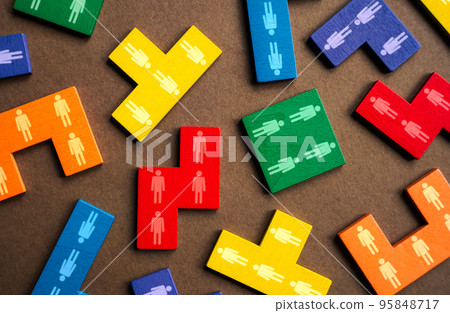 people and workers as puzzle pieces. Ready assembled team for business. Easy integration into the company, high performance. Hiring candidates. Society and social groups. Human resources 95848717