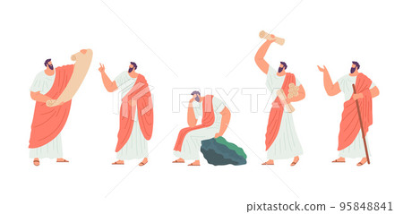 Cartoon Color Character Man Elderly Philosopher Concept Isolated on a White Background. Vector illustration of Ancient Scientist Logic 95848841