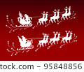 Santa Claus and gifts in sleigh with reindeer pulling the sleigh on red background. 95848856