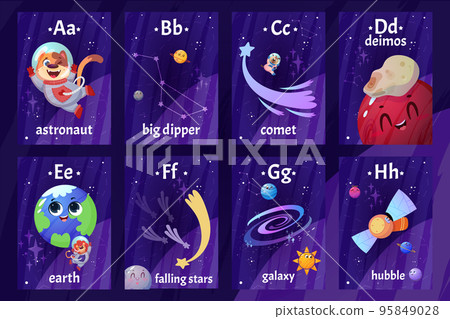 Cartoon english alphabet flashcards with letters from A to H for kid education 95849028
