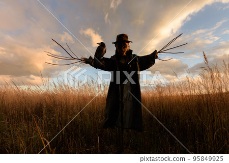 Scary scarecrow in a hat 95849925
