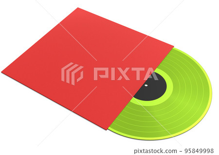 Black vinyl LP record with cover isolated on white background. Black vinyl LP record with cover isolated on white background. 95849998