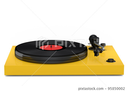 Vinyl record player or DJ turntable with retro vinyl disk on white background. 95850002