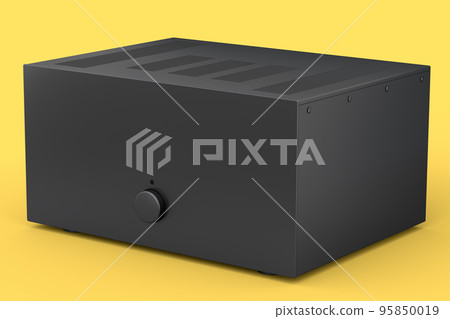 HiFi system with turntable and amplifier for home theater on yellow background. HiFi system with turntable and amplifier for home theater on yellow background. 95850019