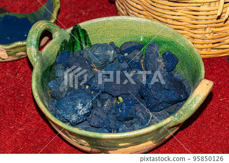 Indigo for coloring textiles in color blue, Oaxaca, Mexico Indigo for coloring textiles in color blue, Oaxaca, Mexico 95850126