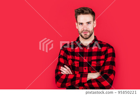 Handsome cowboy. unshaven guy in casual style. male hairdresser and barbershop. male beauty trend. bearded man with sexy bristle. facial hair skin care. handsome man wear checkered shirt. copy space Handsome cowboy. unshaven guy in casual style. male hairdresser and barbershop. male beauty trend. bearded man with sexy bristle. facial hair skin care. handsome man wear checkered shirt. copy space 95850221