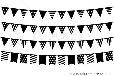 Black bunting silhouette set. Holiday flag garland collection. Black pennants chains. Flags decoration for party and celebration. Vector Black bunting silhouette set. Holiday flag garland collection. Black pennants chains. Flags decoration for party and celebration. Vector 95850898