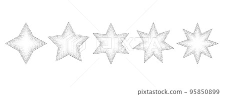 Dotted grain stars set. Black stippled shapes collection. Various noise textured asterisks. Different halftone dot work stellar forms. Vector stochastic 95850899