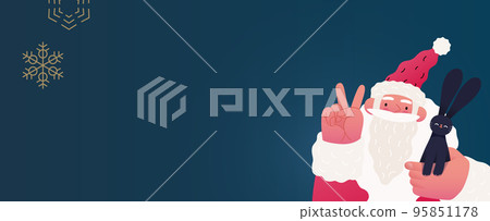 Santa Claus and the black Rabbit -Christmas and New Year web banner -modern flat vector concept illustration of Santa Claus and Chinese year of the Rabbit zodiac sign, stars and snow golden elements Santa Claus and the black Rabbit -Christmas and New Year web banner -modern flat vector concept illustration of Santa Claus and Chinese year of the Rabbit zodiac sign, stars and snow golden elements 95851178