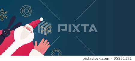Santa Claus and the black Rabbit -Christmas and New Year web banner -modern flat vector concept illustration of Santa Claus and Chinese year of the Rabbit zodiac sign, stars and snow golden elements Santa Claus and the black Rabbit -Christmas and New Year web banner -modern flat vector concept illustration of Santa Claus and Chinese year of the Rabbit zodiac sign, stars and snow golden elements 95851181