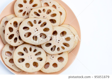 Lotus root on white background Lotus root on white background 95851879