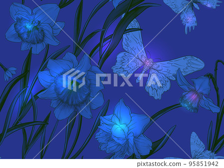 Daffodils and tulips flowers, the early spring flowers. Seamless pattern 95851942