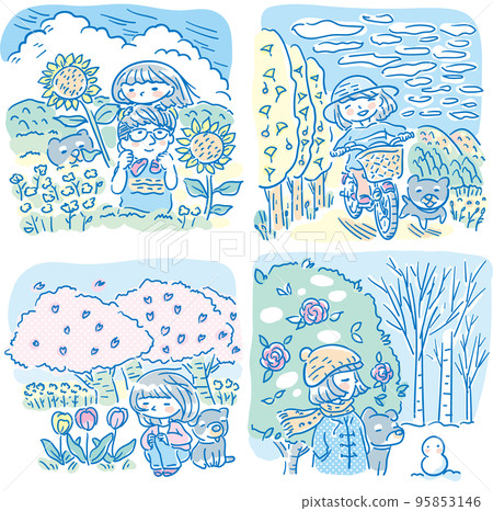 孩子和四個季節風景 95853146