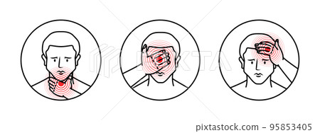Human head pains sketch set. Pains in head, throat and neck. Ache in the human body set. Vector illustration 95853405