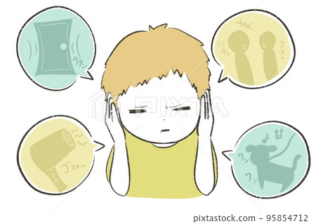 患有聽力過敏症的兒童(男孩) 患有聽力過敏症的兒童(男孩) 95854712