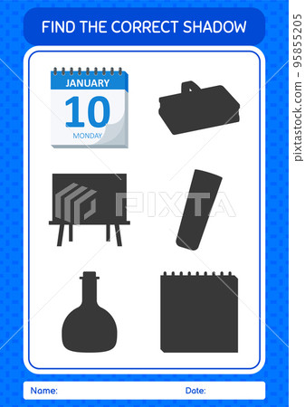 Find the correct shadows game with calendar. worksheet for preschool kids, kids activity sheet Find the correct shadows game with calendar. worksheet for preschool kids, kids activity sheet 95855205