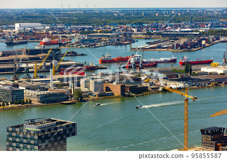 Aerial view of Rotterdam seaport on sunny summer day, Netherlands 95855587