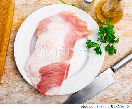 Delicacy raw pork secreto fillet (Secreto de cerdo), special butcher cut Delicacy raw pork secreto fillet (Secreto de cerdo), special butcher cut 95855690