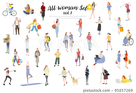 Vector illustration material: many women, people set 95857269