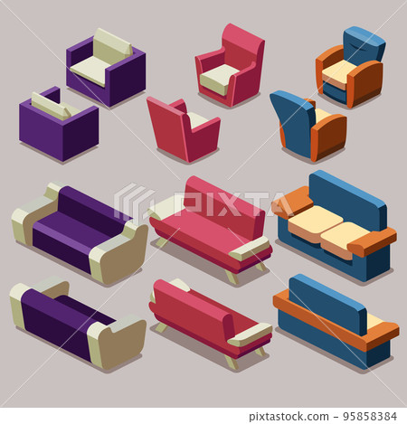Living room isometric furniture vector set.... - Stock Illustration ...