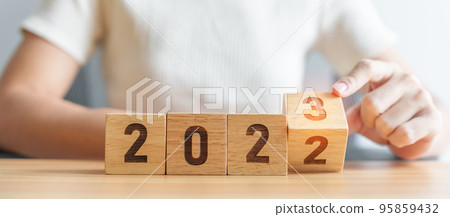 2022 change to 2023 year block on table. goal, Resolution, strategy, plan, start, budget, mission, action, motivation and New Year concepts 95859432