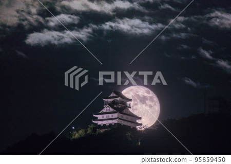岐阜天守閣和滿月 95859450