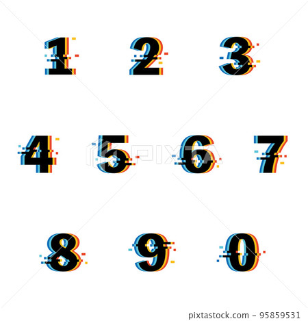 0 to 9 number set digital glitch style 0 to 9 number set digital glitch style 95859531