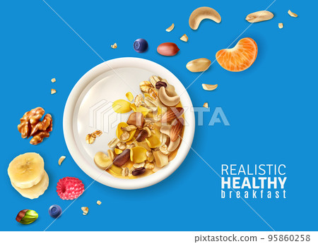 Muesli Breakfast Background Realistic 95860258