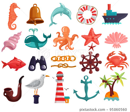 Nautical Elements And Sea Life Collection Nautical Elements And Sea Life Collection 95860560