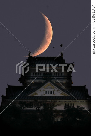 岐阜城鯽穗湖上空升起的新月 岐阜城鯽穗湖上空升起的新月 95861314