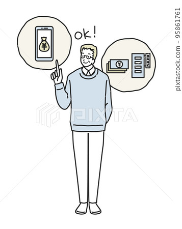 Man agreeing to digital payroll Man agreeing to digital payroll 95861761