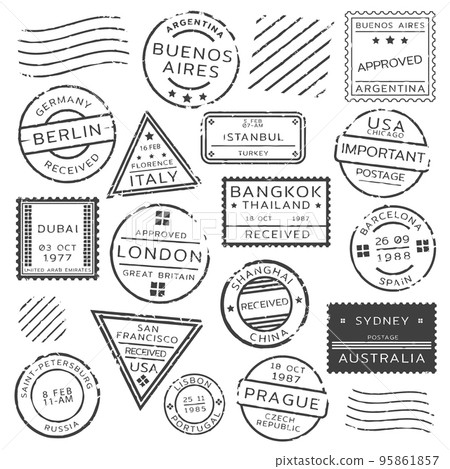Monochrome Retro Postage Stamps Set 95861857