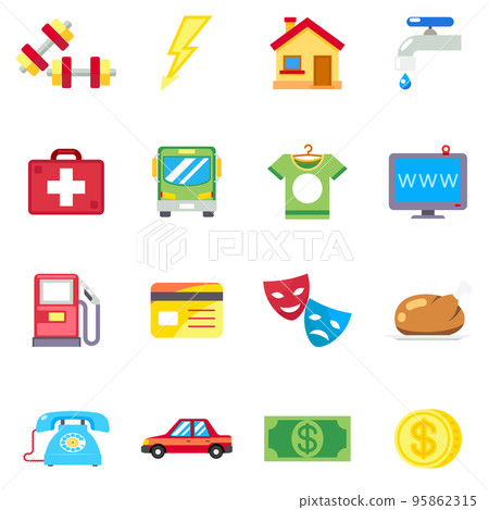 Monthly expenses, costs flat vector icons Monthly expenses, costs flat vector icons 95862315